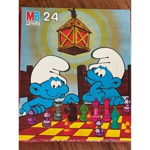 Smurfs 1982 Milton Bradley 24 pc Puzzle Chess #42786 Sealed Unopened Box NEW